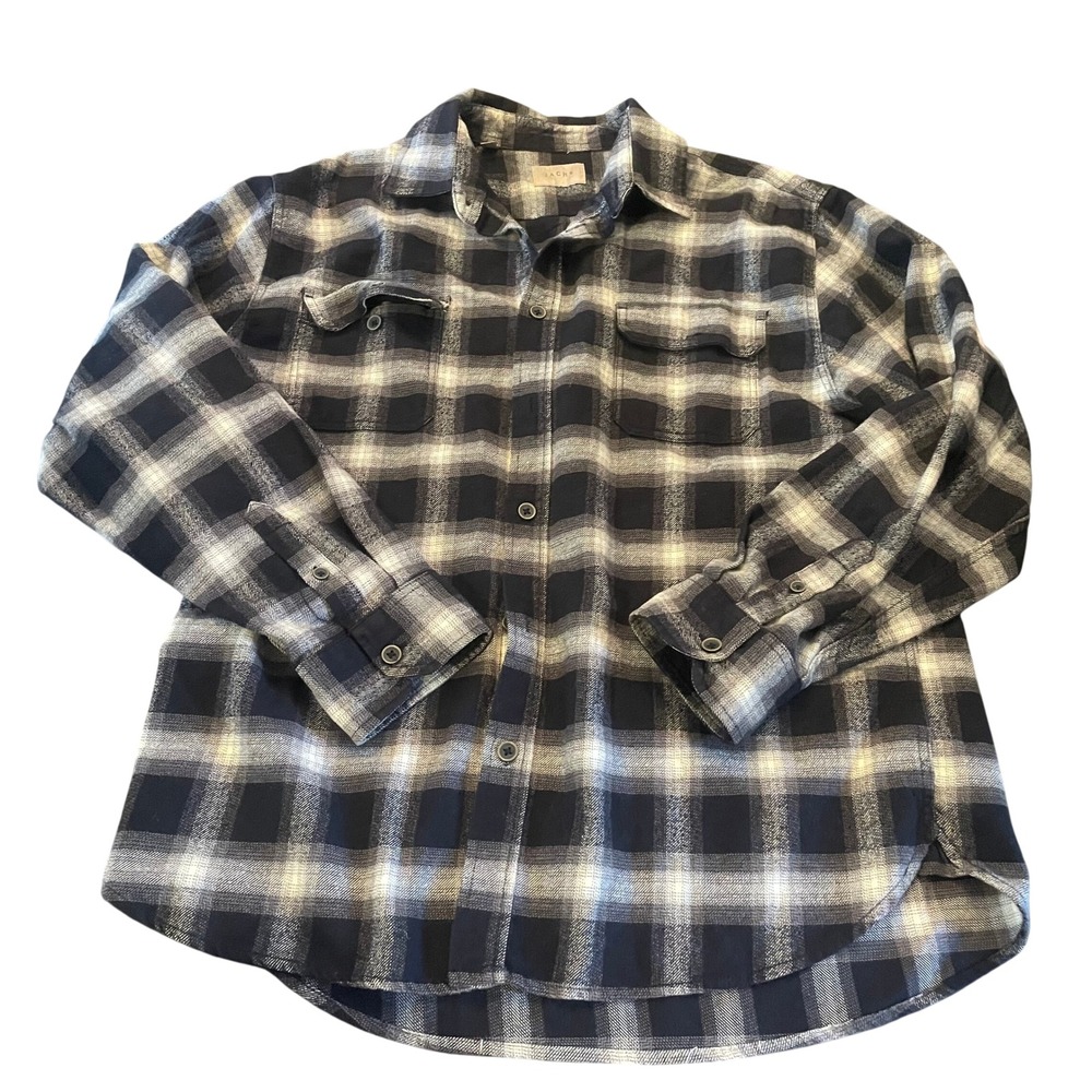 Jachs NY Mens XL Flannel Shirt Black White Plaid Cotton Long Sleeve